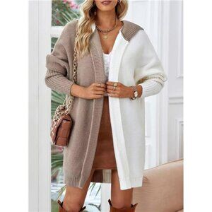 Color Block Hooded Cardigan | Open Front Knit Sweater